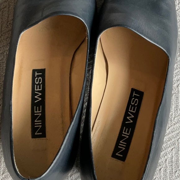 Nine West Block Heel Square Toe High Heeled Shoes Pumps 7 Blue Leather Upper - Picture 9 of 11